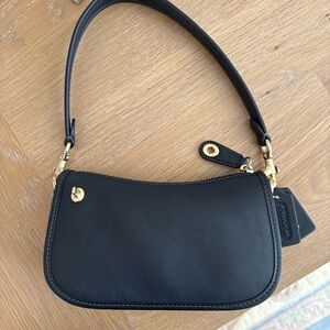 Coach Black Leather Shoulder Bag with Gold-Tone Hardware